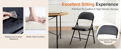 JHK Leather Padded Folding Chair 4 Pack Sturdy Metal Living Room Rocking Dinner Chairs Easy to Use Storage Outdoor Home Office