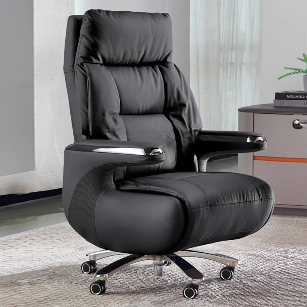Contemporary Executive Recliner Chair Luxury Black Synthetic Leather Office Furniture Massage Feature for Boss Office Workers