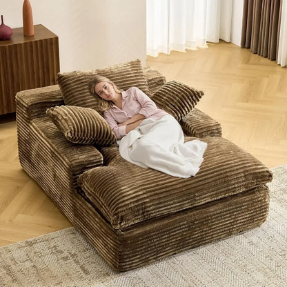67" Boneless Chaise Lounge Chair Indoor Oversized Corduroy Upholstered Sofa Bed Deep Seat Sleeper Couch Reading Chair Cloud