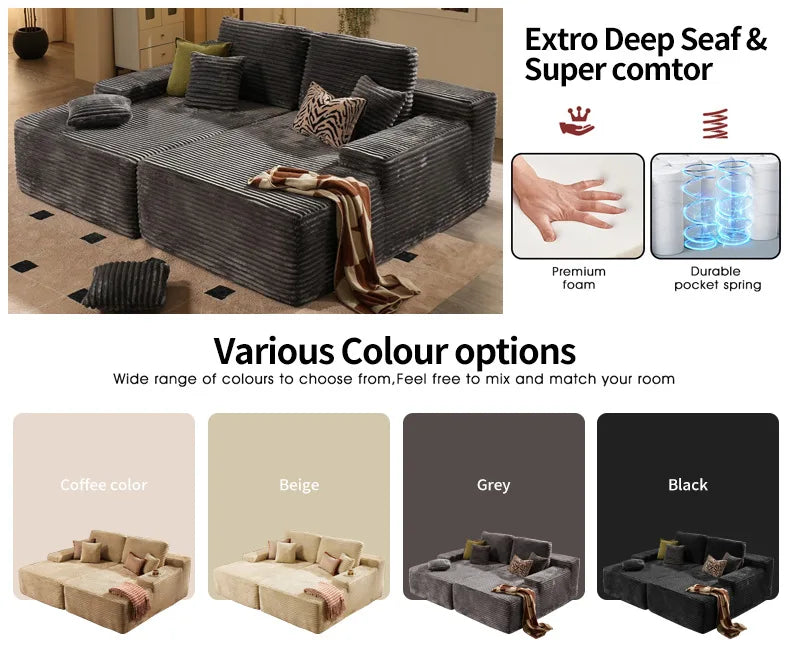 Vacuum Compression Sofa, Sofa Block Combination Fabric Sofa, Living Room Sofa Bed, 2 Pieces of The Same Color Sofa