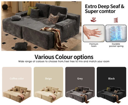 Vacuum Compression Sofa, Sofa Block Combination Fabric Sofa, Living Room Sofa Bed, 2 Pieces of The Same Color Sofa