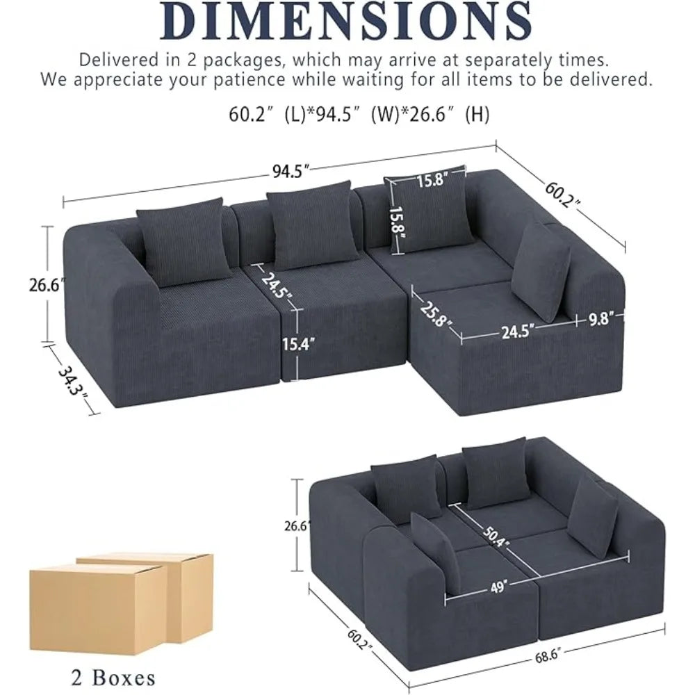 Cloud Modular Sectional Sofa with 2 Storage Ottomans 160.6