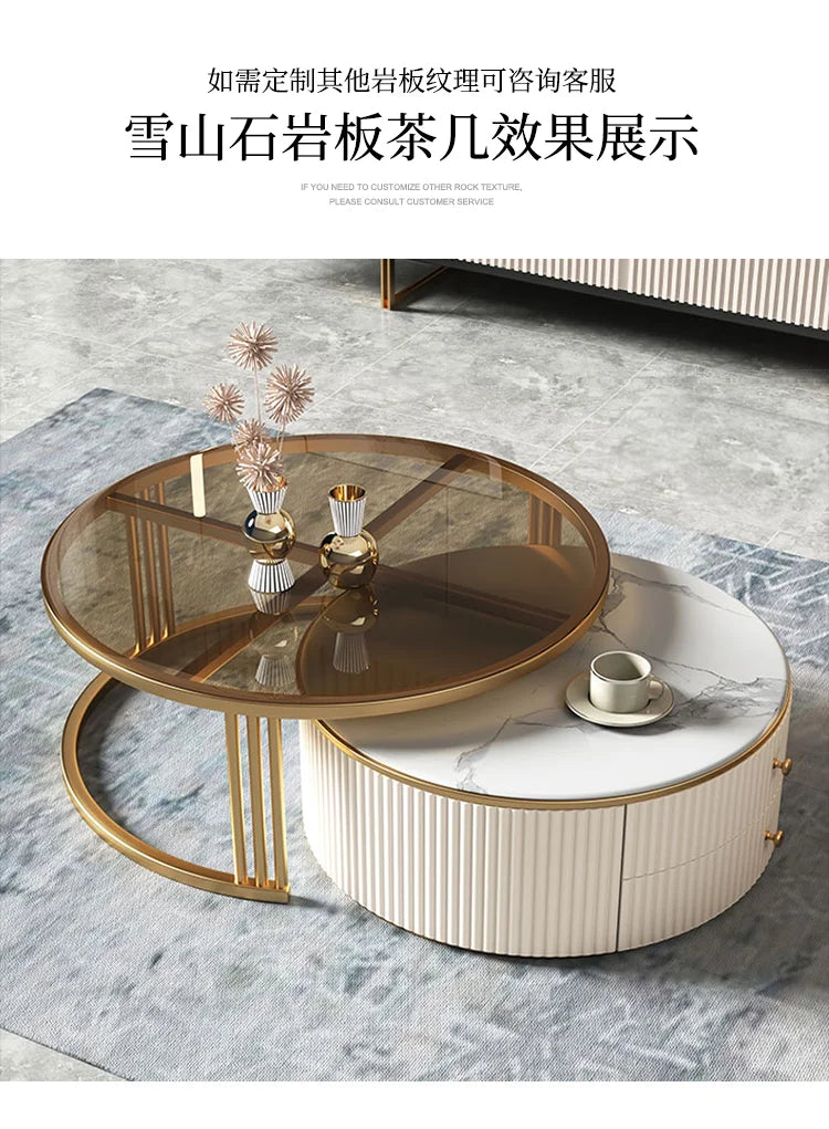 Light Luxury Stone Plate round Tea Table Small Apartment Modern Living Room Glass Coffee Table Living Room Home