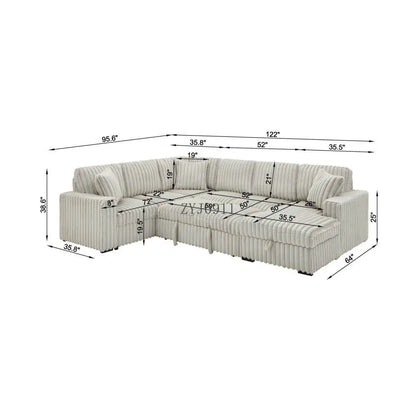 122-Inch lift sofa bed, plush fabric sofa bed with USB port, living room khaki sofa