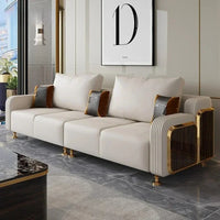 Modern Luxury Leather with Wooden Sofa Set, Fashion 2/3/4 Seater Sofa, Leather Couch for Living Room Accept Customzied Color