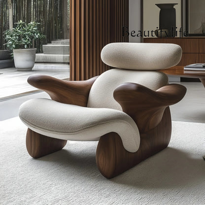 Solid wood art leisure chair designer soft decoration creative special-shaped reception chair  lazy chair