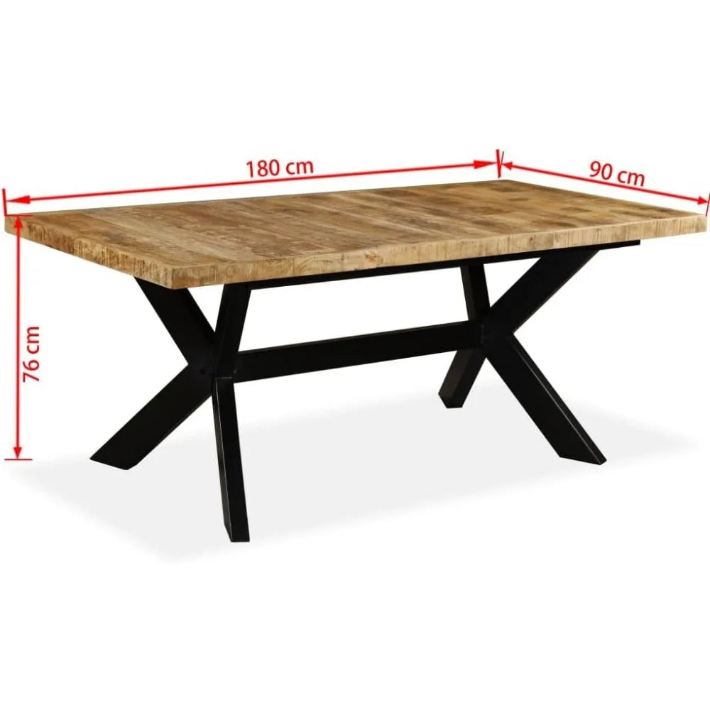 Solid Mango Wood Dining Table with Black Steel Frame, 70.9
