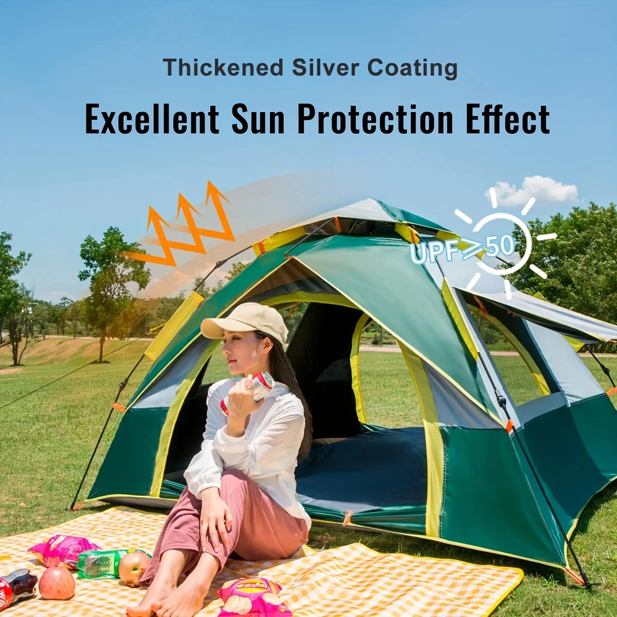 1-3/3-4 Persons Full Season Tent - Automatic Instant Setup Camping Tent - Equipped With Double Doors And Mesh Windows, Windpr
