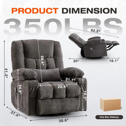 Electric Massage Recliner Chair with Heat and Rocking Function Oversized Recliner with Side Pocket and Dual Cup Holders