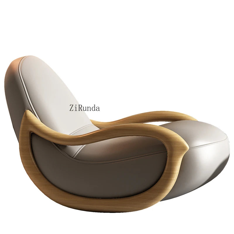 Cream style solid wood chair, Chinese style sofa lounge chair, home balcony leisure chair