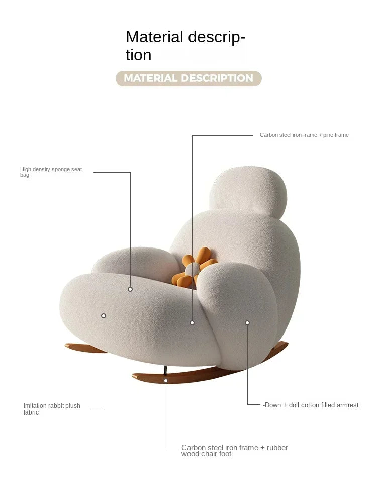 Nordic Bedroom Creamy Velvet Rocking Lounge Chair,living Room Balcony,rotatable Single Person Large White Bear Leisure Chair