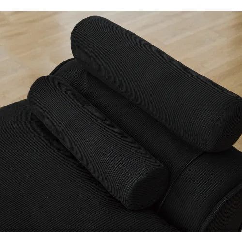 Modular black sofa with 6 seats, no armrests, DIY at will, corduroy fabric, neck pillow, rear porch sofa chair