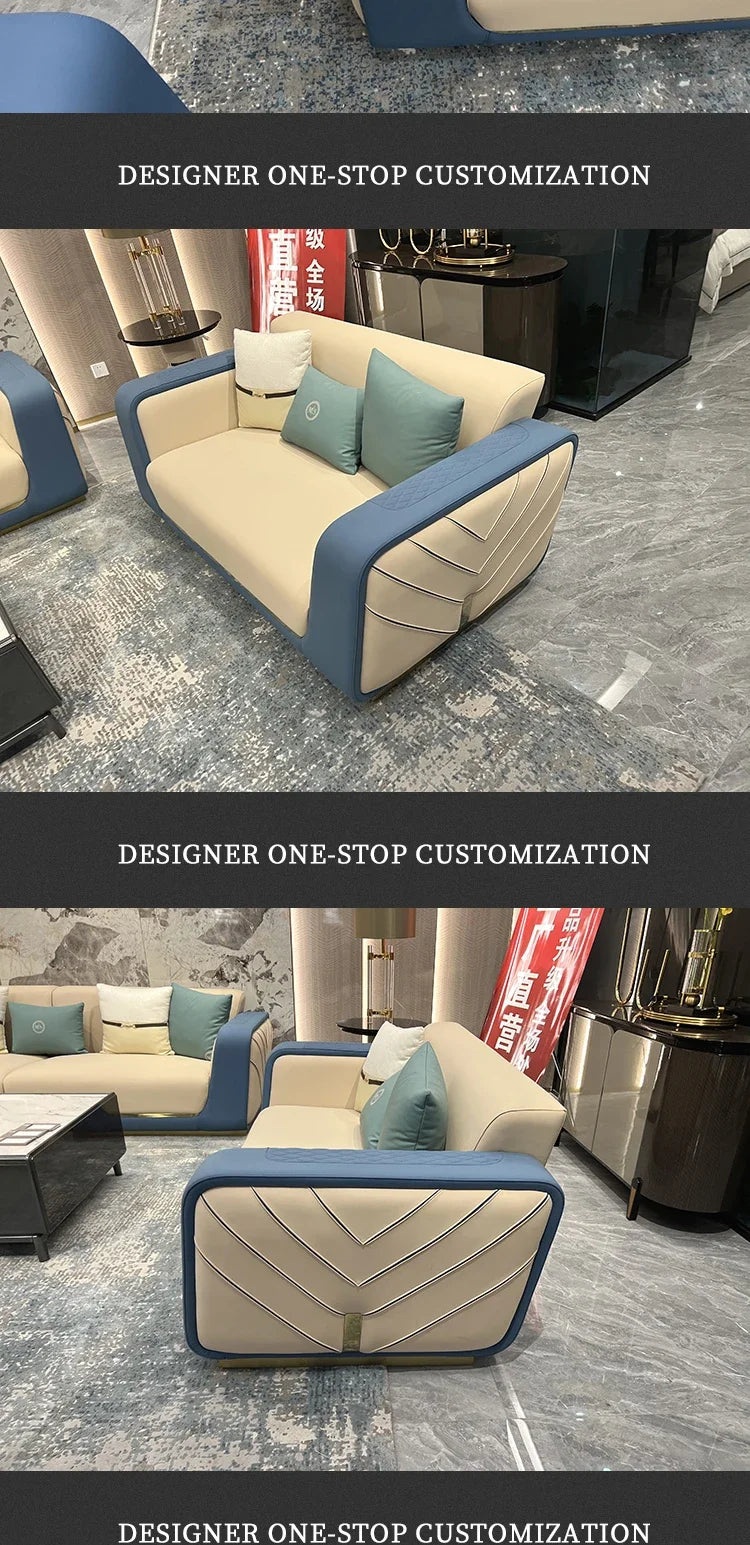 Italian light luxury large apartment leather sofa living room top layer cowhide designer villa high-end furniture combination