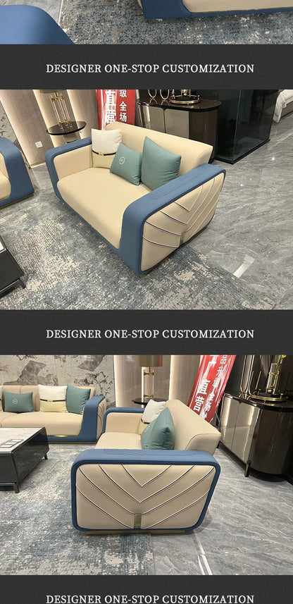 Italian light luxury large apartment leather sofa living room top layer cowhide designer villa high-end furniture combination