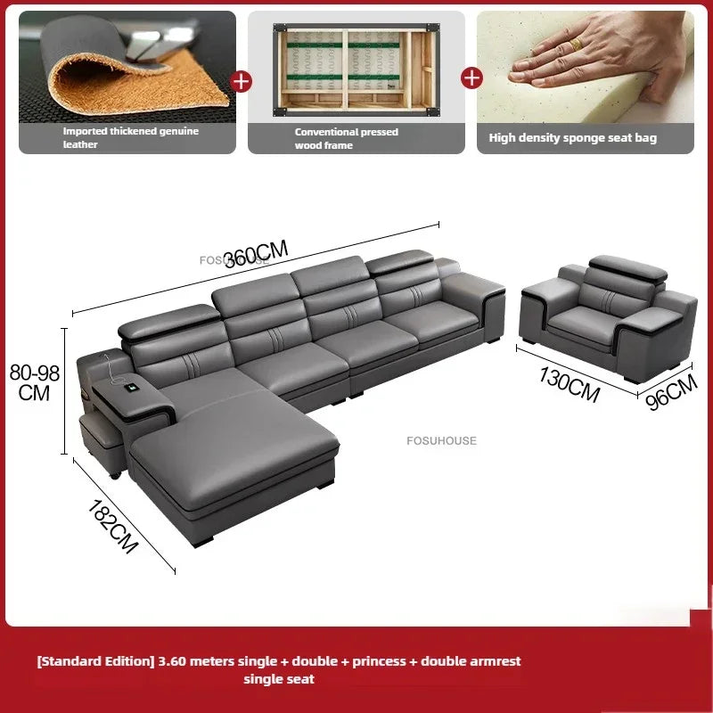 Luxury Leather Living Room Sofas Italian Home Sofa Bed Recliner Modern Designer Ergonomic Back Sofa Living Room Furniture