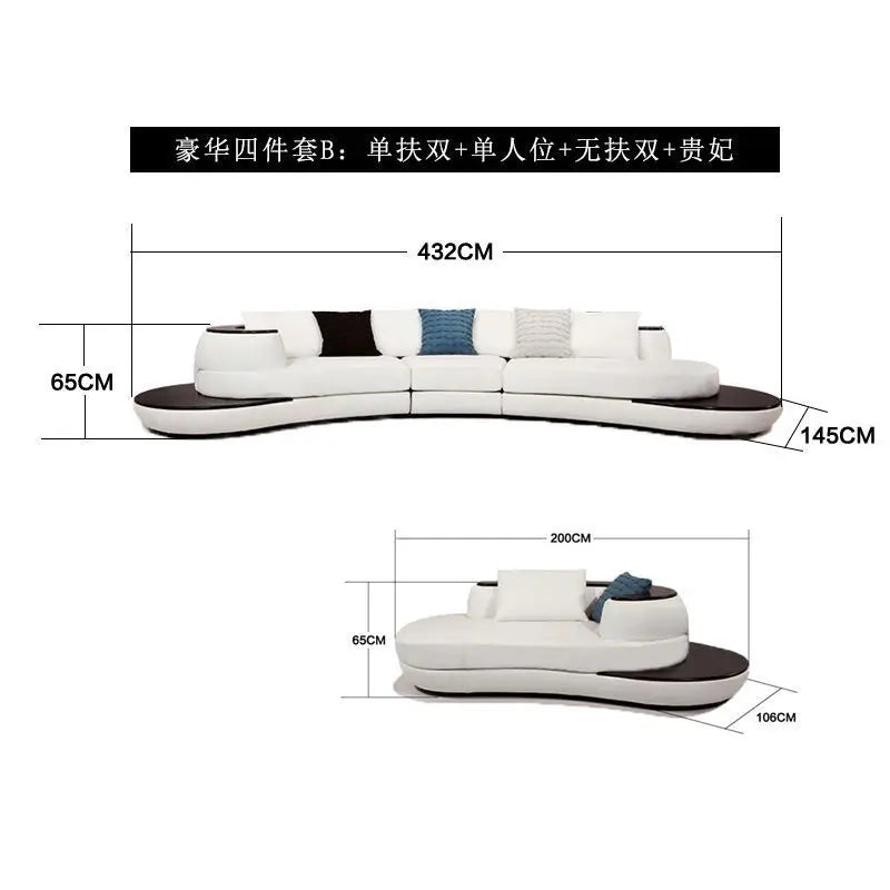 Combinaison de canapés en cuir courbés créatifs, style luxe léger, pour salon, appartement de petite et moyenne taille, moderne et simple