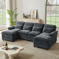 Chenille Sofa Sleeper Deep Seat Sofa with 4 Throw Pillows, 4-Seater,113" U Shaped Sectional Sofa, Comfy Cloud Couch