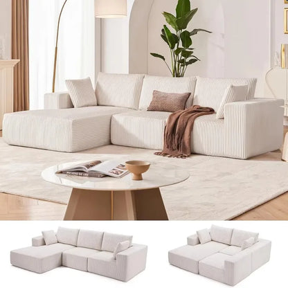 Cloud Corduroy 108 Modular Compression Combination Sofa with Deep Seat L-Shaped Chaise Lounge Living Room Bedroom Sofa