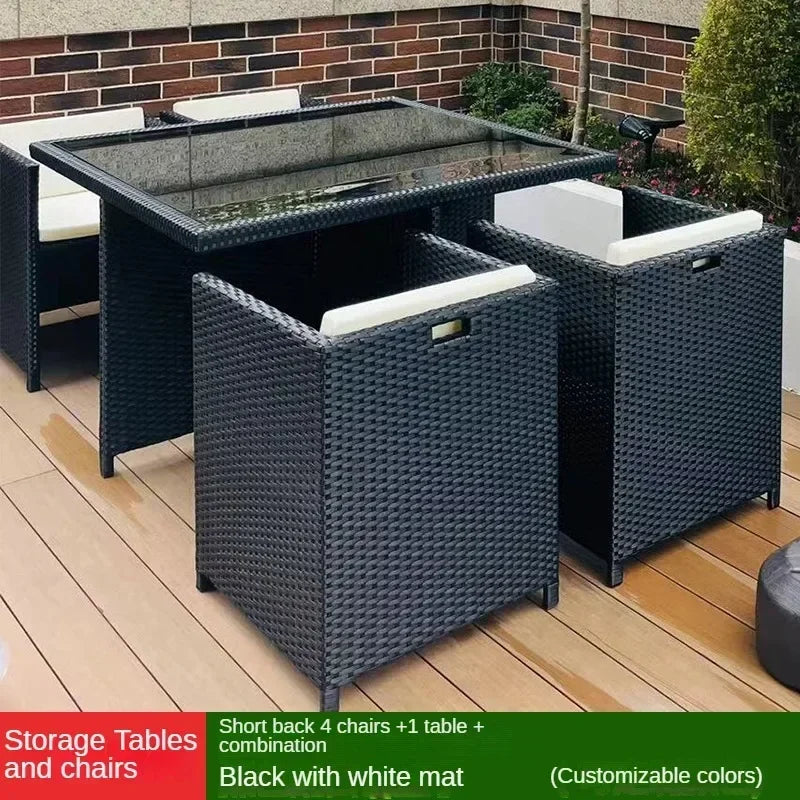 Outdoor Table Chairs Patio Rattan Furniture Set Italian Leisure Open-air Garden Furniture Sets Waterproof and Sun-proof Armchair