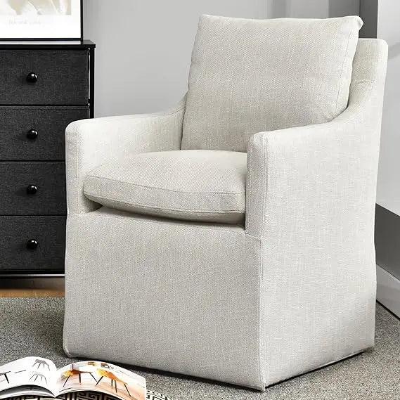 Upholstered Dining Chair,Linen Accent Chair for Living Room,Single Sofa with 4 Casters,Upholstered Armchair for Bedroom Reading