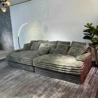 Minimalist Nordic Lazy Sofa, Thick Corduroy Cloud Design, Extra Wide Seat Depth, Vacuum Compressed Custom Living Room Furniture