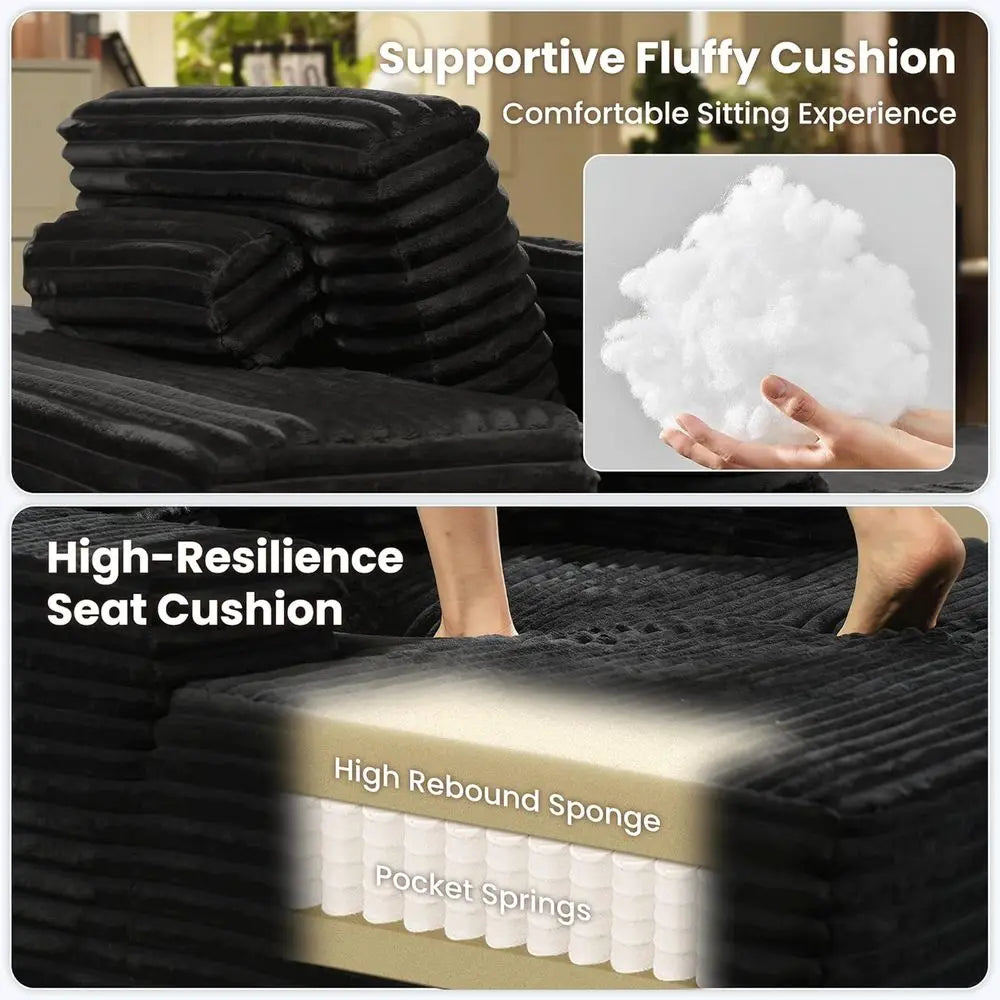 67 Indoor Chaise Lounge Chair, Oversized Plush Sofa Bed, Sleeper Couch for Reading, Cloud Sofas for Living Room, Black