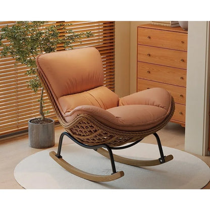 Woven Rattan Rocking Chair with Metal & Wood Base Stylish & Comfortable Seating for Living Room & Balcony Decor