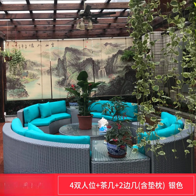 ZYH outdoor round rattan sofa combination leisure villa semi-circular rattan chair sofa