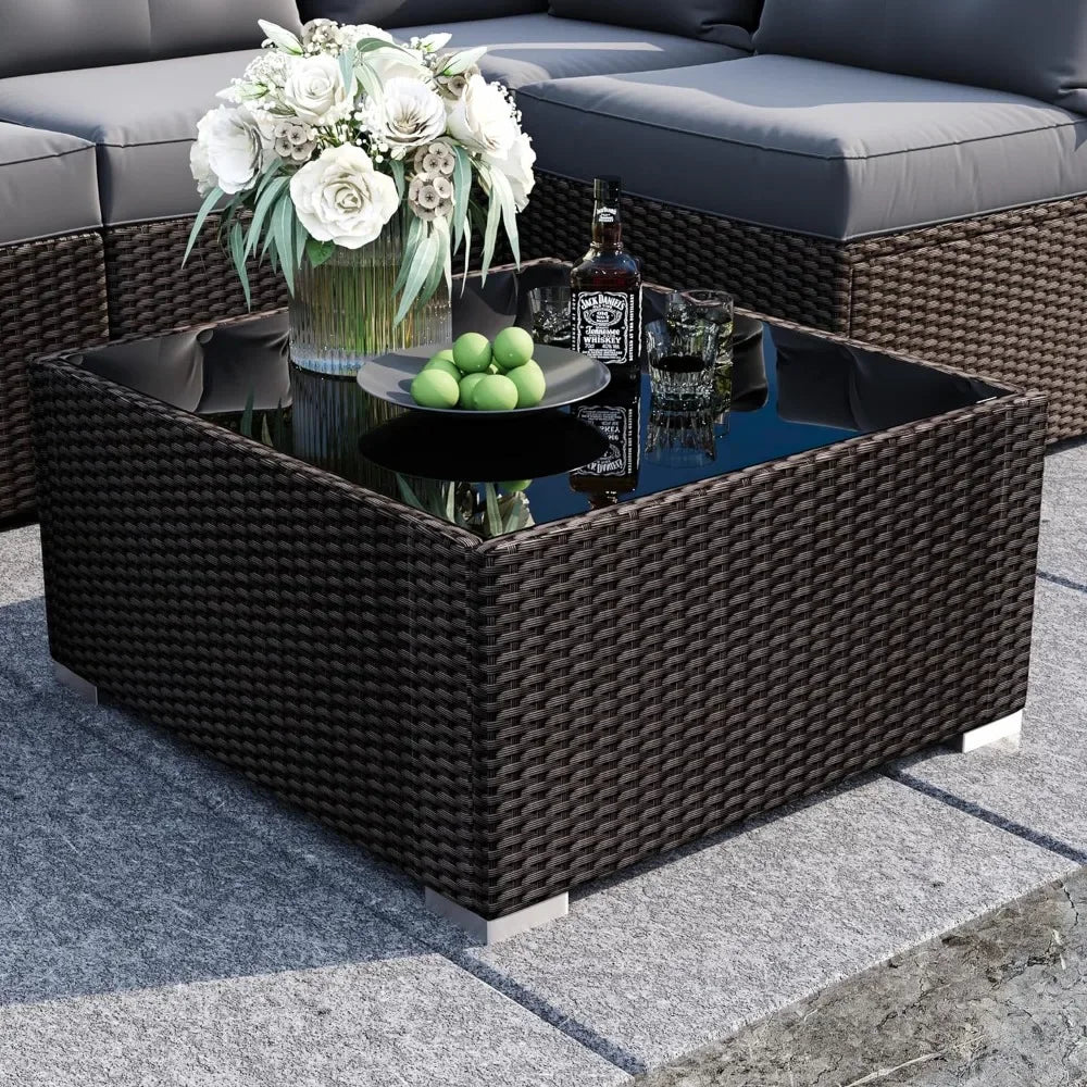 7 Pieces Patio Sofa Set Outdoor Furniture Sectional All-Weather Wicker Rattan with Back Cushions,Garden Sofa Conversation Grey