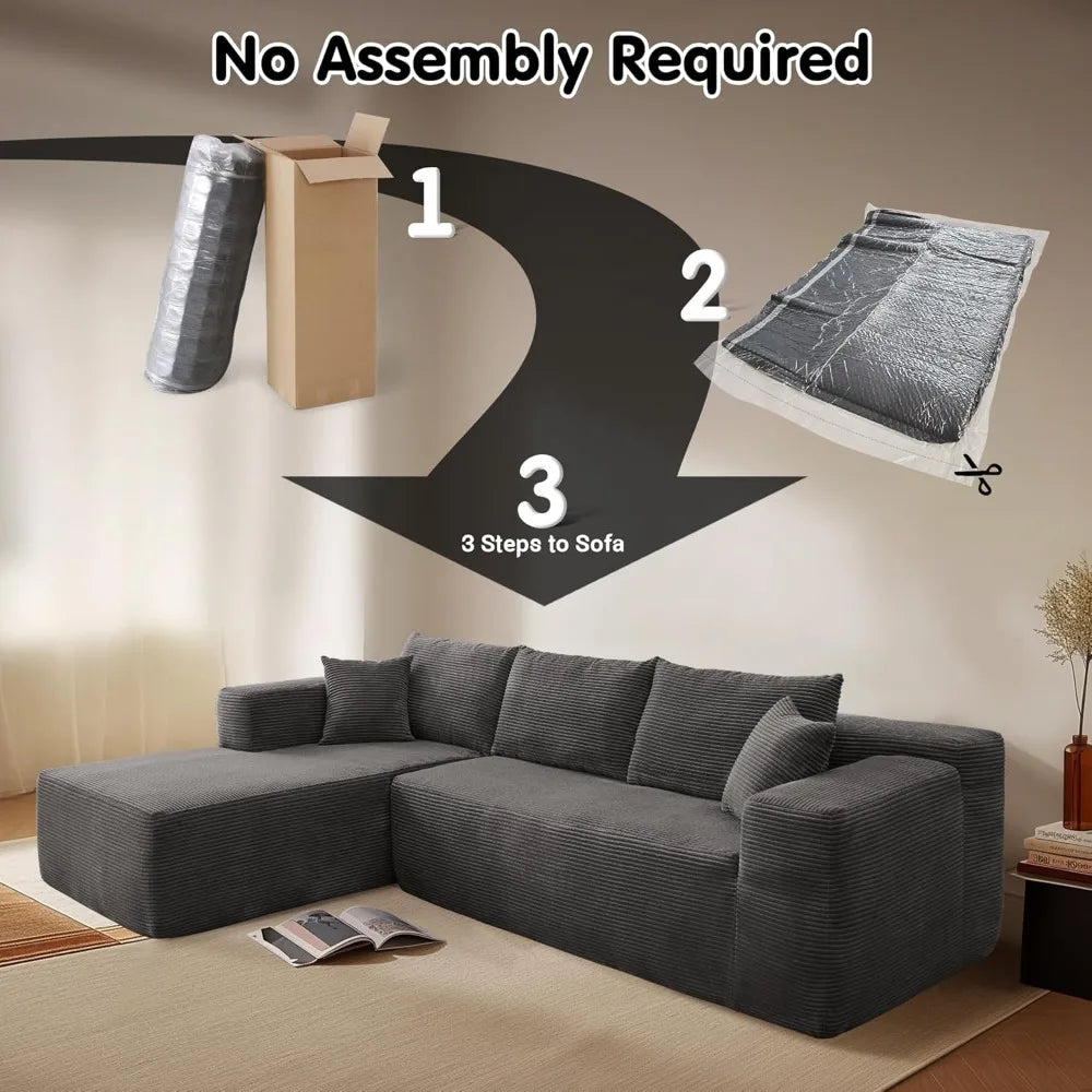 Modern Modular L-Shape Sectional Sofa with Deep Seating for Living Room and Bedroom, Cloud Sectional Couch with Chaise