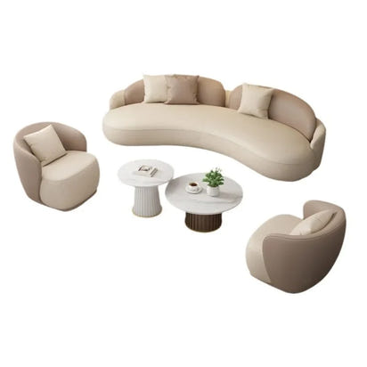 Hotel Luxury Curved Leather Sofa Set – Modern Art Design with Coffee Table