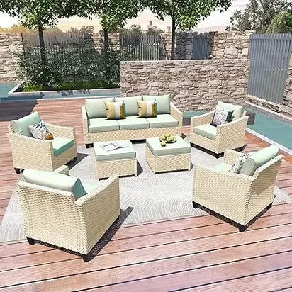 Wicker Patio Furniture Set Modern Outdoor Conversation  Sofa with Cushion and Ottomans for Garden, Poolside, Backyard