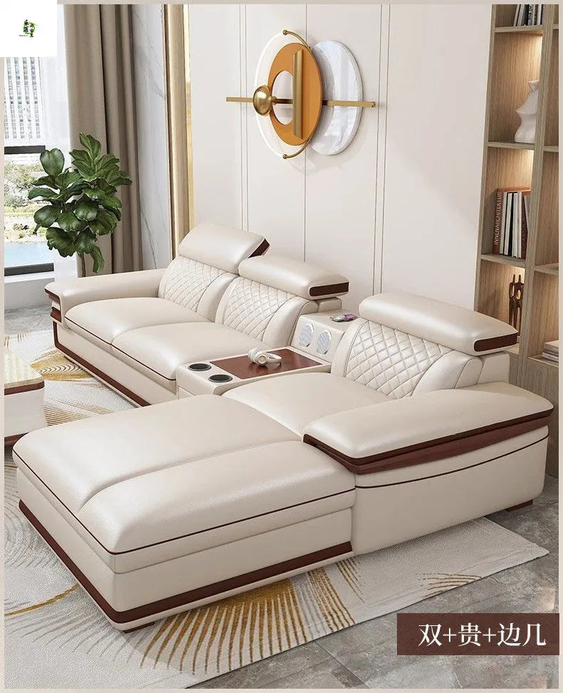Modern simple leather sofa living room home light luxury sofa concubine combination