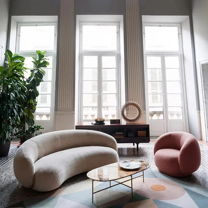 Modern Villa Living Room Single Three Person Sofa Set Household Beige Lamb Fabric Cashew Nut Arc Creative Sofa