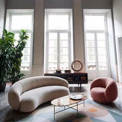 Modern Villa Living Room Single Three Person Sofa Set Household Beige Lamb Fabric Cashew Nut Arc Creative Sofa