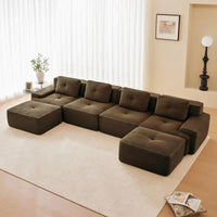 Cloud Modular Sectional Sofa with 2 Storage Ottomans 160.6" Down Filled Comfort U Shaped Sofa Minimalist Wide Deep Seat Couch