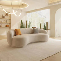 New Design White Long Curved Sofa Luxury Lambswool Fabric Corner Sofa Modern Living Room Upholstery Velvet Sofa Set Furniture