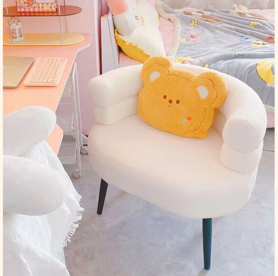 Living Room Swivel Chair Nordic Armchair INS Lift Computer Backrest Chair Lamb Wool Design Bedroom Makeup Chair Home Furniture