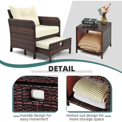 5 Pieces Patio Furniture Set, Rattan Balcony Furniture with Ottomans, PE Wicker Outdoor Patio Chairs Set with Coffee Table for