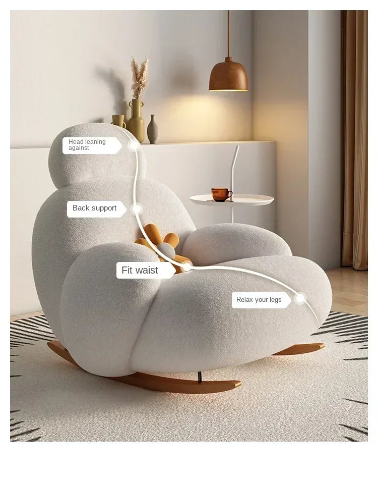 Nordic Bedroom Creamy Velvet Rocking Lounge Chair,living Room Balcony,rotatable Single Person Large White Bear Leisure Chair