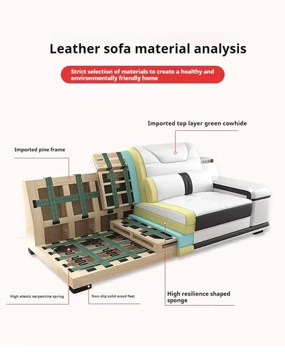 Luxury Italian Genuine Leather Sectional Sofa Set With Bluetooth Speaker And USB Ports Cow Leather Divano Living Room Furniture