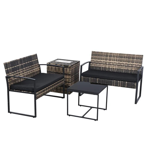 4 Piece Outdoor PE Wicker Furniture Set, Patio yellow Rattan Sectional Sofa Couch with Washable Cushions