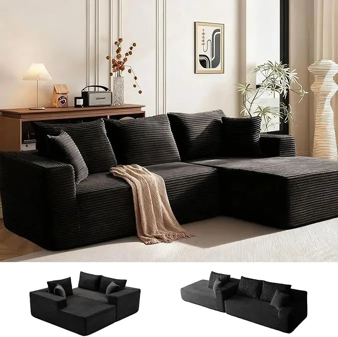 108" Light Luxury Modular Sofa with Chaise | Deep Seat | Comfy Cloud L-Shaped Boneless Sectional for Living Room