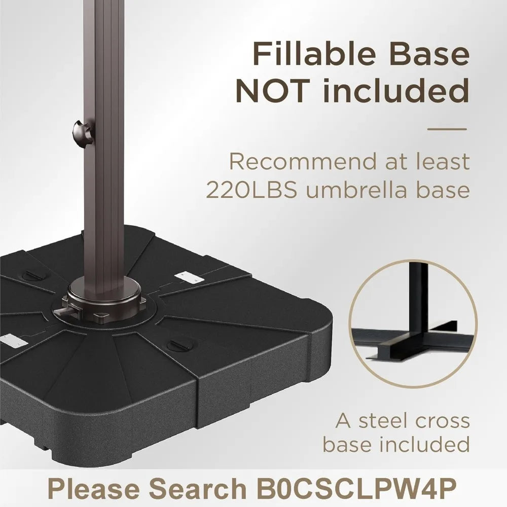 9' X 12' Cantilever Patio Umbrella 360°Rotation Rectangular Outdoor Large Offset Umbrellas Double Top Heavy Duty Windproof for G