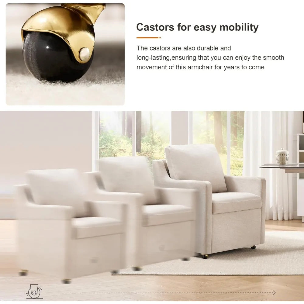 Modern Linen Dinging Chair with Casters.Upholstered Arm Chair for Relaxing.Storage Chair Design,Set of 1
