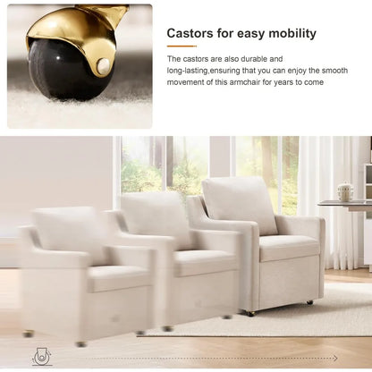 Modern Linen Dinging Chair with Casters.Upholstered Arm Chair for Relaxing.Storage Chair Design,Set of 1