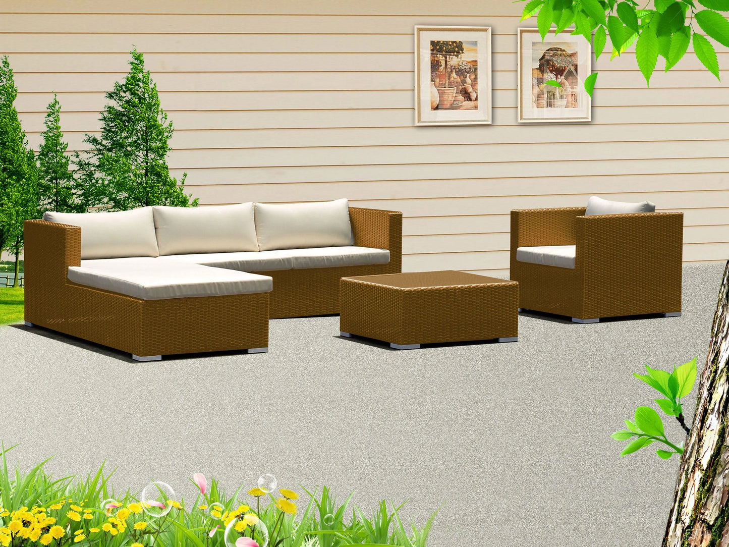 Modern Outdoor Aluminum Rattan Furniture Set Garden Sofa with Rope for Living Room Hotel Park
