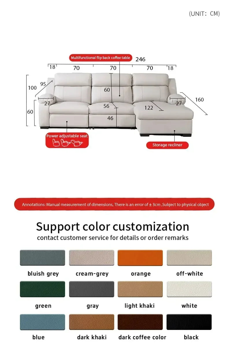L-shaped Living Room Sofa Leather Electric Recliner Sofa Multi-functional Sofa Bed Folding Small Furniture with Storage Space