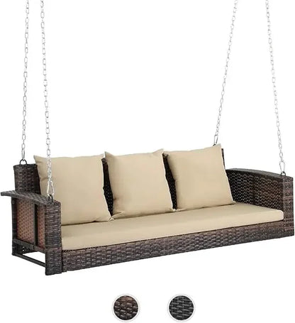#For Heavy Duty 800 LBS Wicker Hanging Porch Swing with Cushions & Chains,  Outdoor Rattan Swing Bench for Garden, Yard&