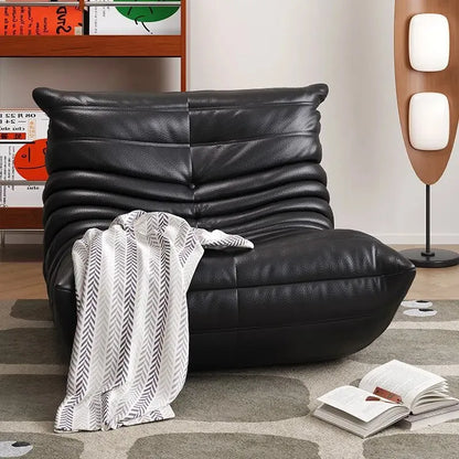 Caterpillar genuine leather lazy sofa modern style single chair suitable for tatami living room and balcony casual reading chair